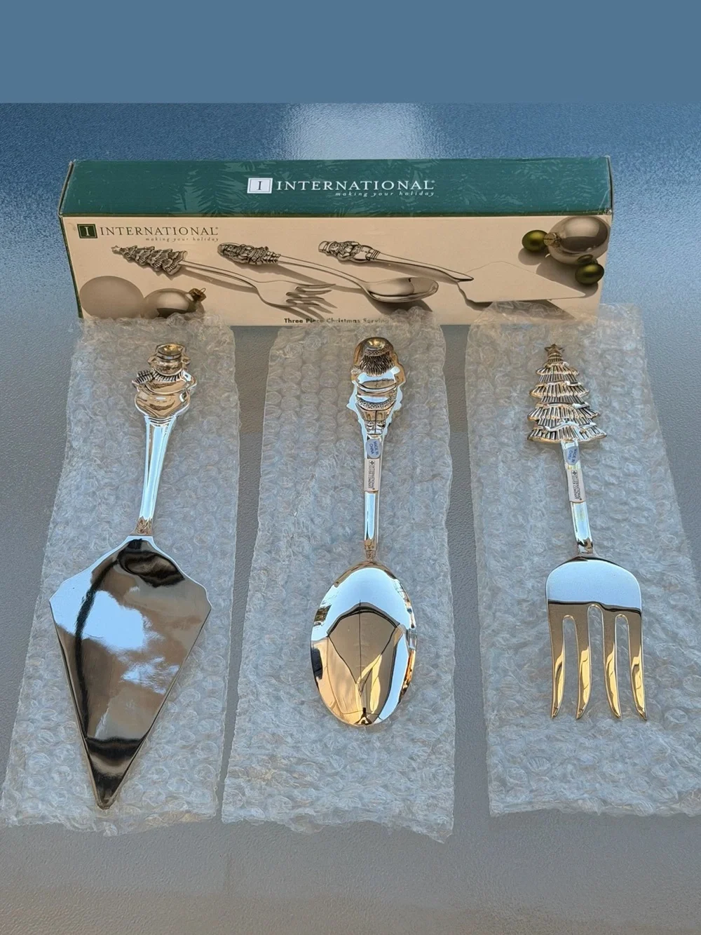 International Stainless Steel Christmas Serving Set in Silver